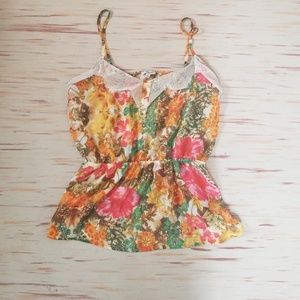 Lily White Floral Gold Trim Cami